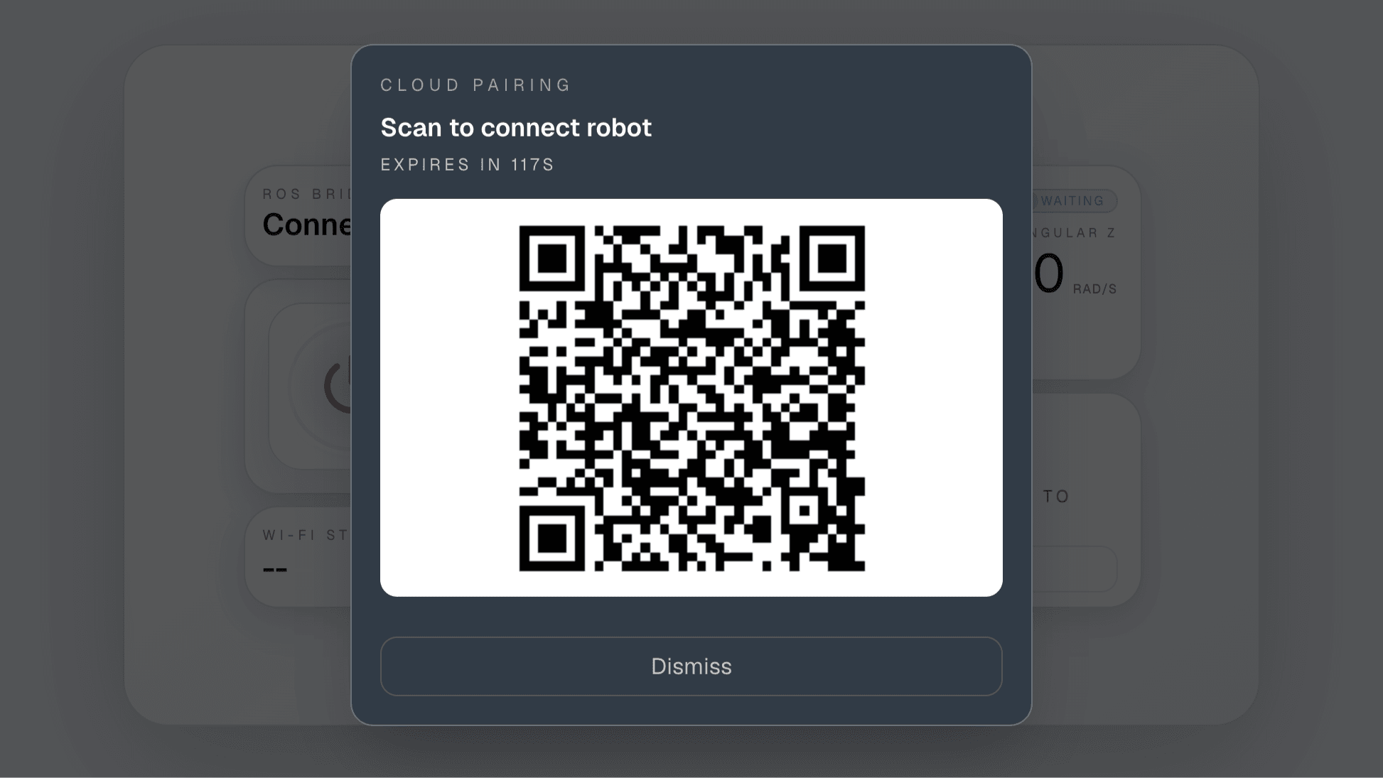 The nr-screen Cloud Pairing popup showing a QR code and expiry countdown.
